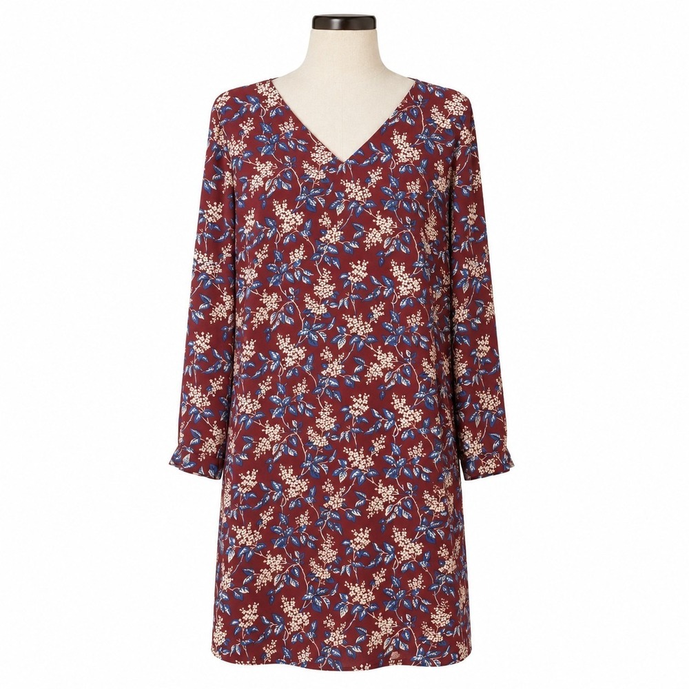 Madewell Dress Womens Small Burgundy Blue Floral Button Back V Neck Boho Mini